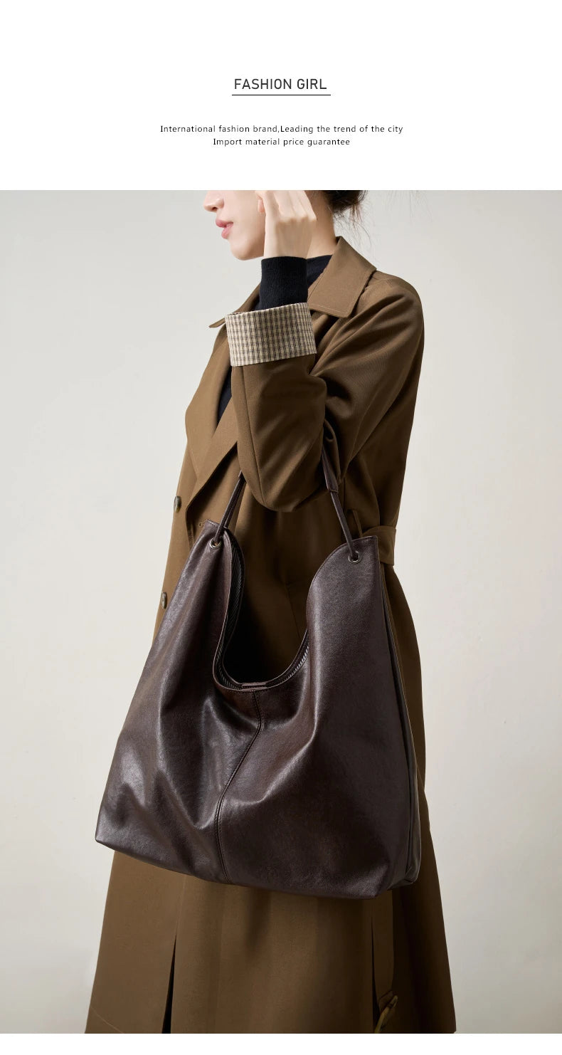 Toptrends Cowhide Genuine Leather Large Underarm Shoulder Bags For Women 2025 Luxury Designer Hobo Tote Bucket Ladies Handbags