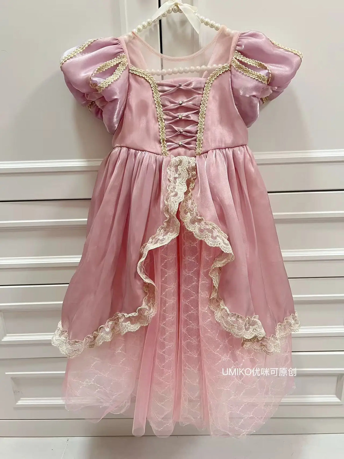 Kids Pink Aurora Princess Lolita Dress Halloween Costume Girl Sleeping Beauty Princess Cosplay Birthday Party Dresses for 2-12Y
