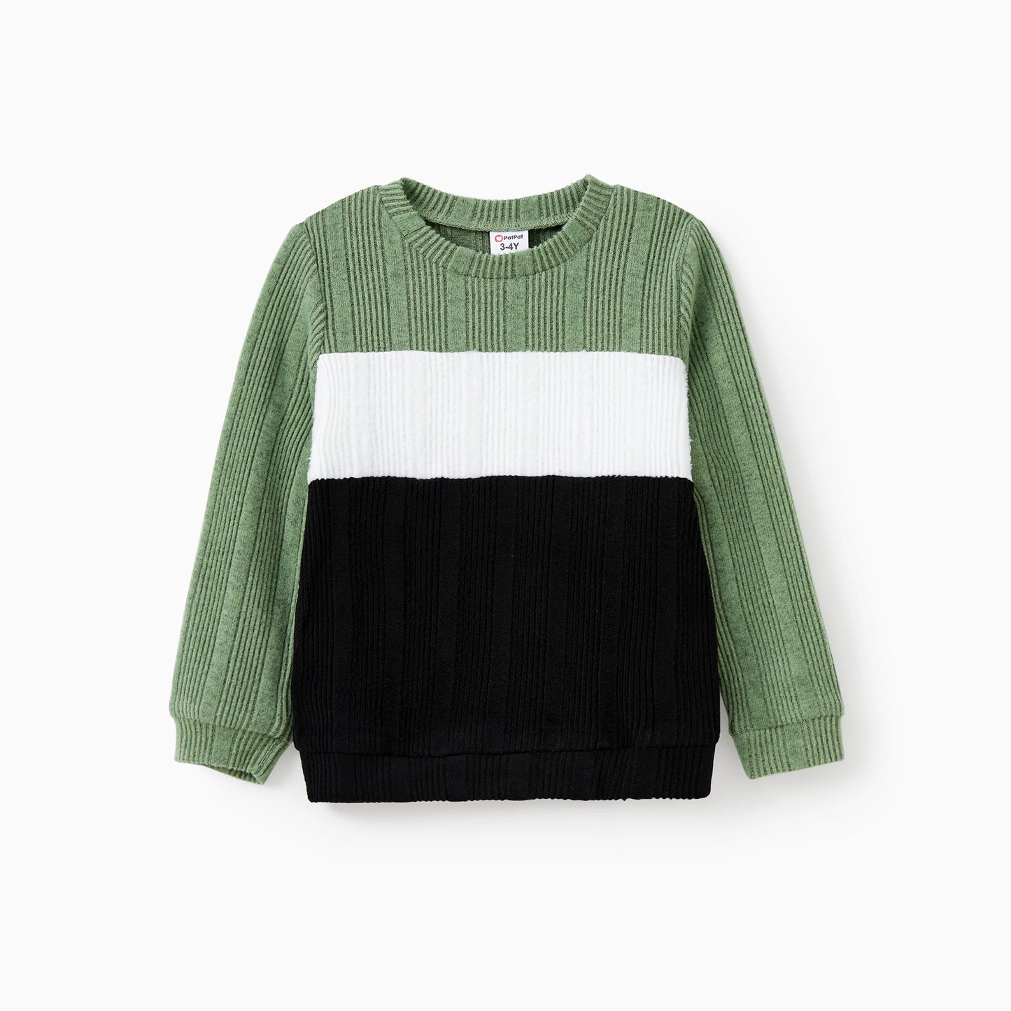 PatPat Family Matching Sets Green Color Block Long Sleeves Ribbed Tops/Dress/Romper