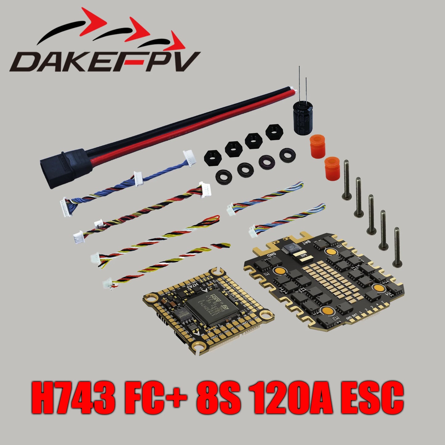 DAKEFPV H743 100A/120A stacked ICM42688P H743 flight control module BLHELI_S 120A 4-in-1 ESC 30.5X30.5 millimeters.