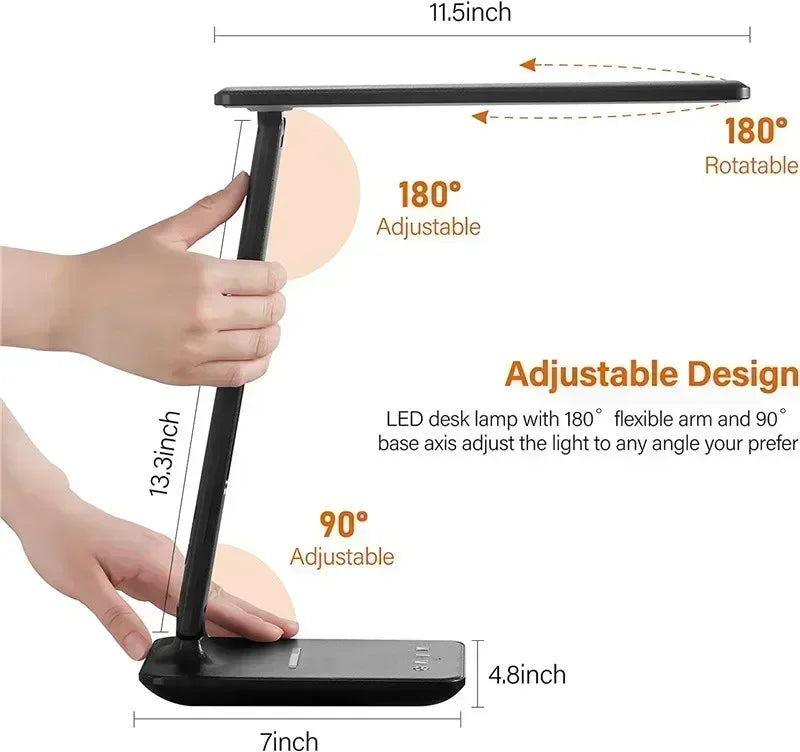 LED Desk Lamp with Wireless Charger USB Charging Port Adjustable Foldable Table Lamp Dimmable Lighting Office Lamp Adapter