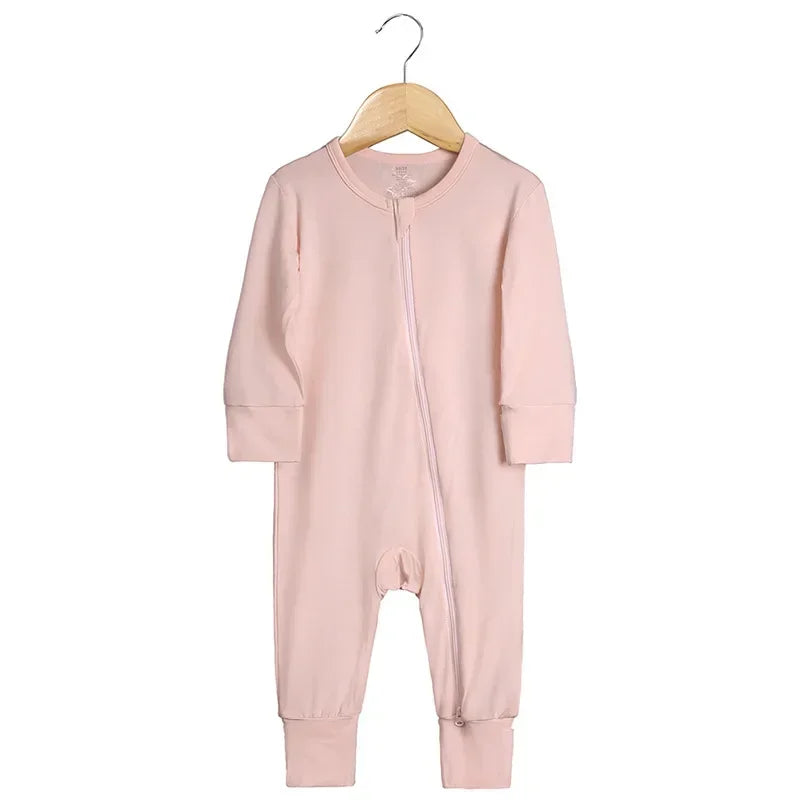 Baby Romper Bamboo Fiber Baby Boy Girl Clothes Newborn Zipper Footies Jumpsuit Solid Long-Sleeve Baby Clothing Pajamas 3 6 9 12M