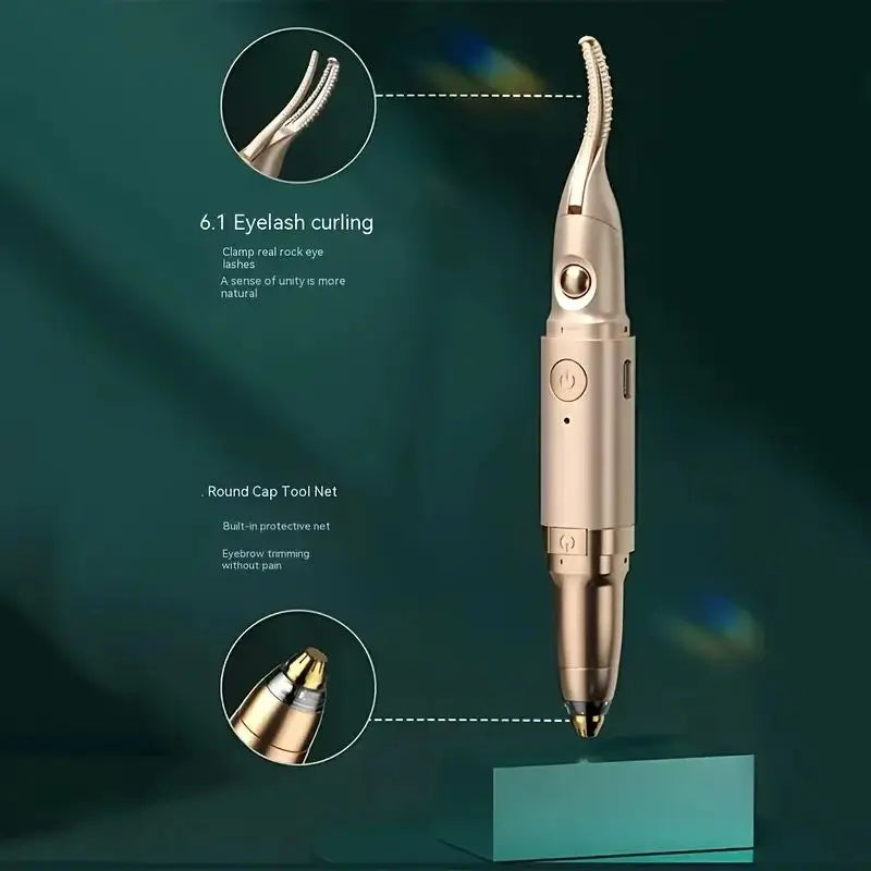 Dual-Thermo Beauty Device - Smart Lash Curler with 3D Micro-Trimming & Facial Hair Removal