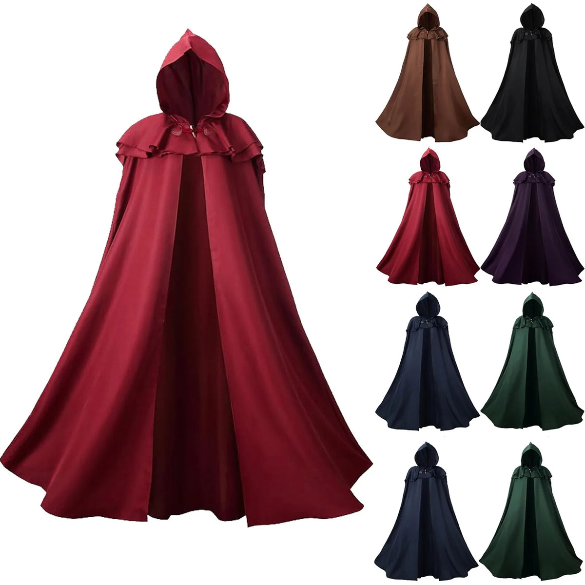 Halloween Hooded Capes For Adult Long Cloaks Cosplay Costumes Witch Red Black Purple Green Grim Reaper Cape For Women Men