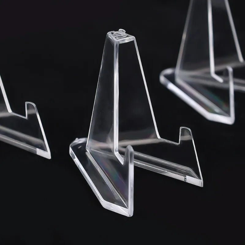 1/50x Clear Acrylic Card Display Stands for Business Card Medals Coins Pictures Desk Organizer Home Office Decor Triangle Holder