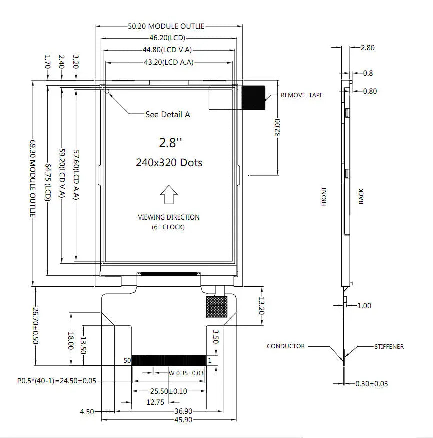 Serial SPI 2.8"TFT LCD Module Display 320x240 Optional Touch Screen