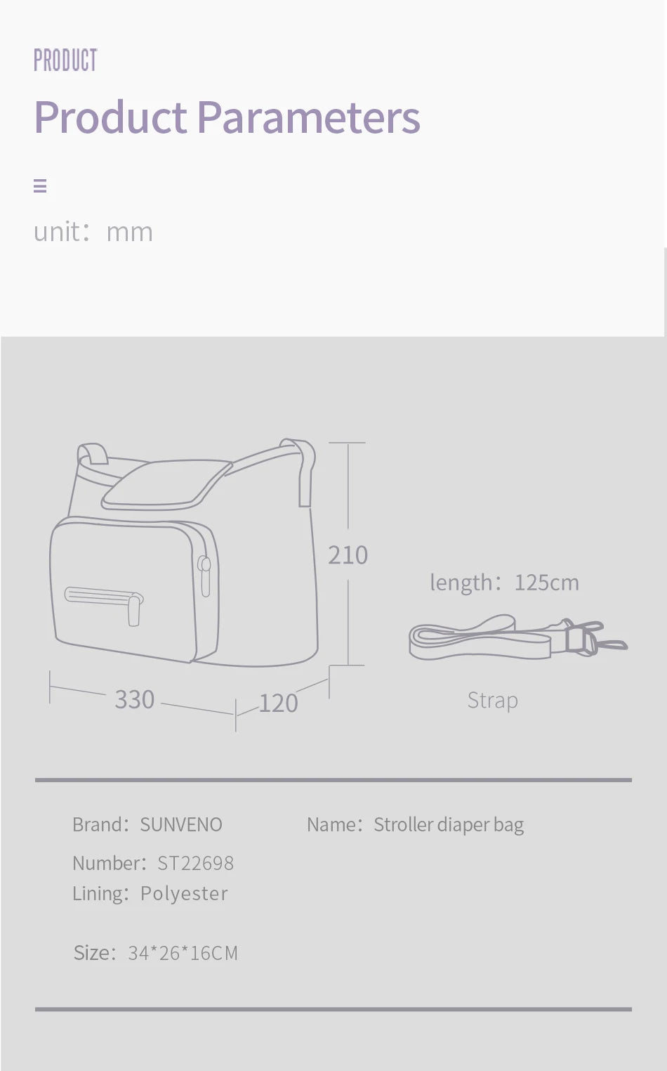 Sunveno Mommy Single Shoulder Bag Baby Stroller Organizer Suitable for Traveling with Baby Convenient Diaper Bag