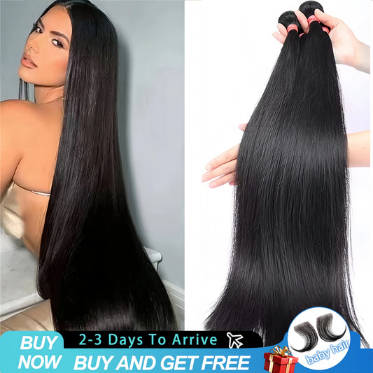 30 34 36 Inch Straight Human Hair Bundles 100% Unprocessed Brazilian Remy Hair 16A Extensions Human Hair 3/4/5 Bundles For Women