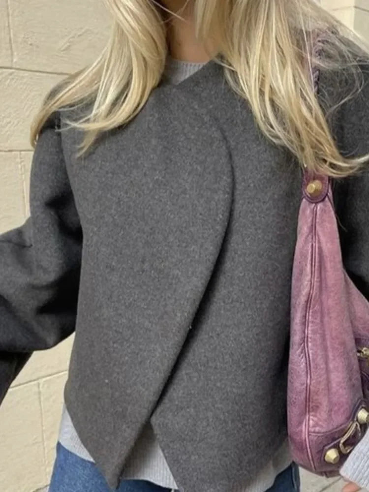 Women's Fashion Solid Thicken Cropped Jacket Top Long Sleeve Warm Autumn Winter Cardigan Female Casual Loose Woolen Streetwear