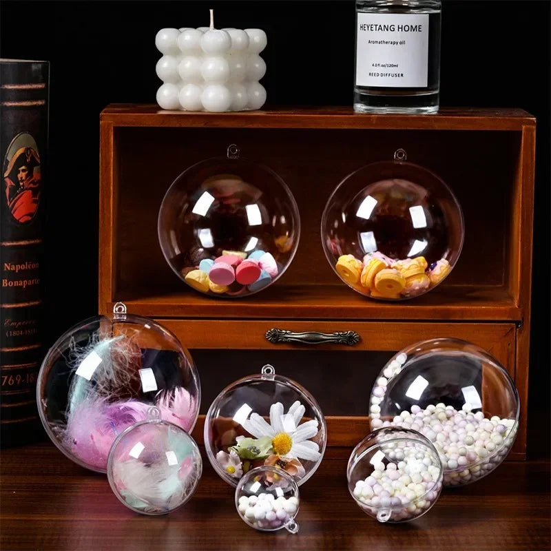 10Pcs Fillable Transparent Hanging Balls Plastic Christmas Ornaments Hollow Decorative Hanging Balls Xmas Tree Pendant Supply