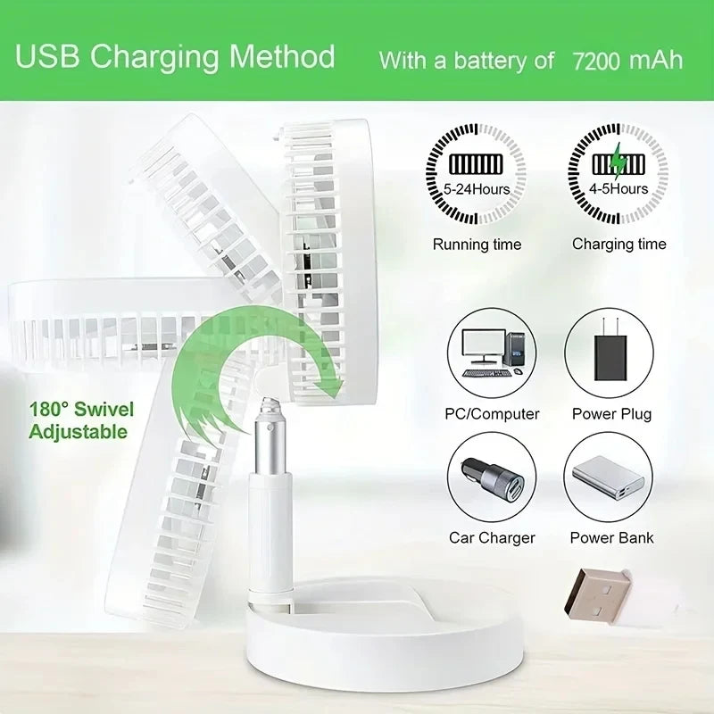 Retractable Fan USB Charging Telescopic Foldable Portable Mini Electric Fan Dormitory Outdoor Cooling Appliances Adjustable Fans