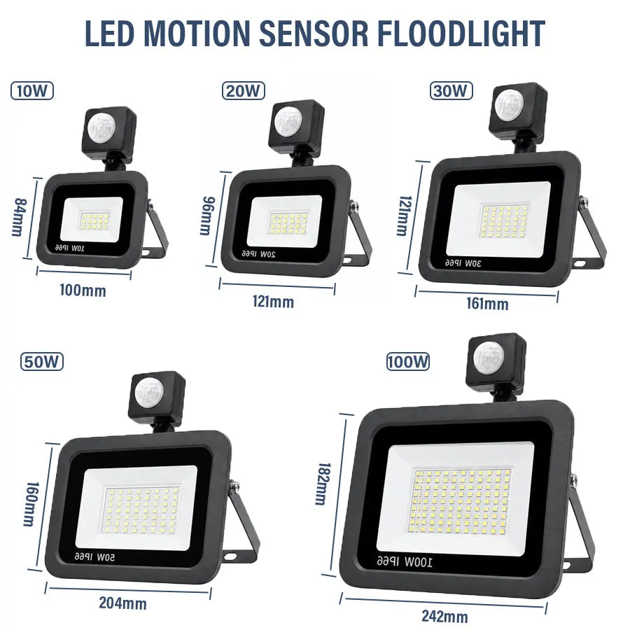 LED Motion Sensor PIR 220V Flood Light White Outdoor Wall Light 10W 20W 30W 50W 100W IP66 Street Light Outdoor Garden Lamp