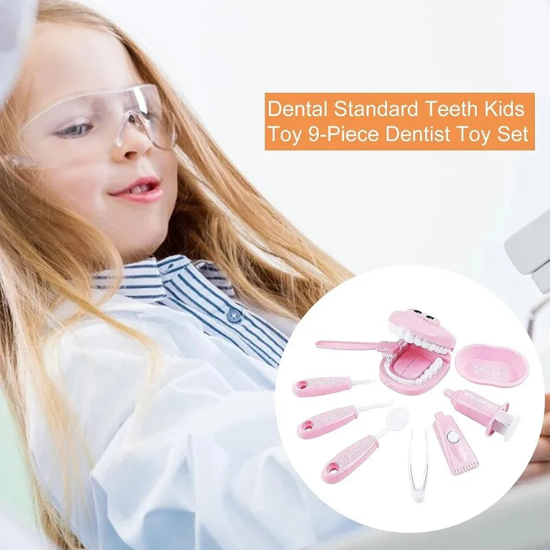 9PCS Plastic Dental Simulation Game Set, Children's Medical Set Hygiene Habit Cultivation Teaching Aid Intellectual Brushing Toy