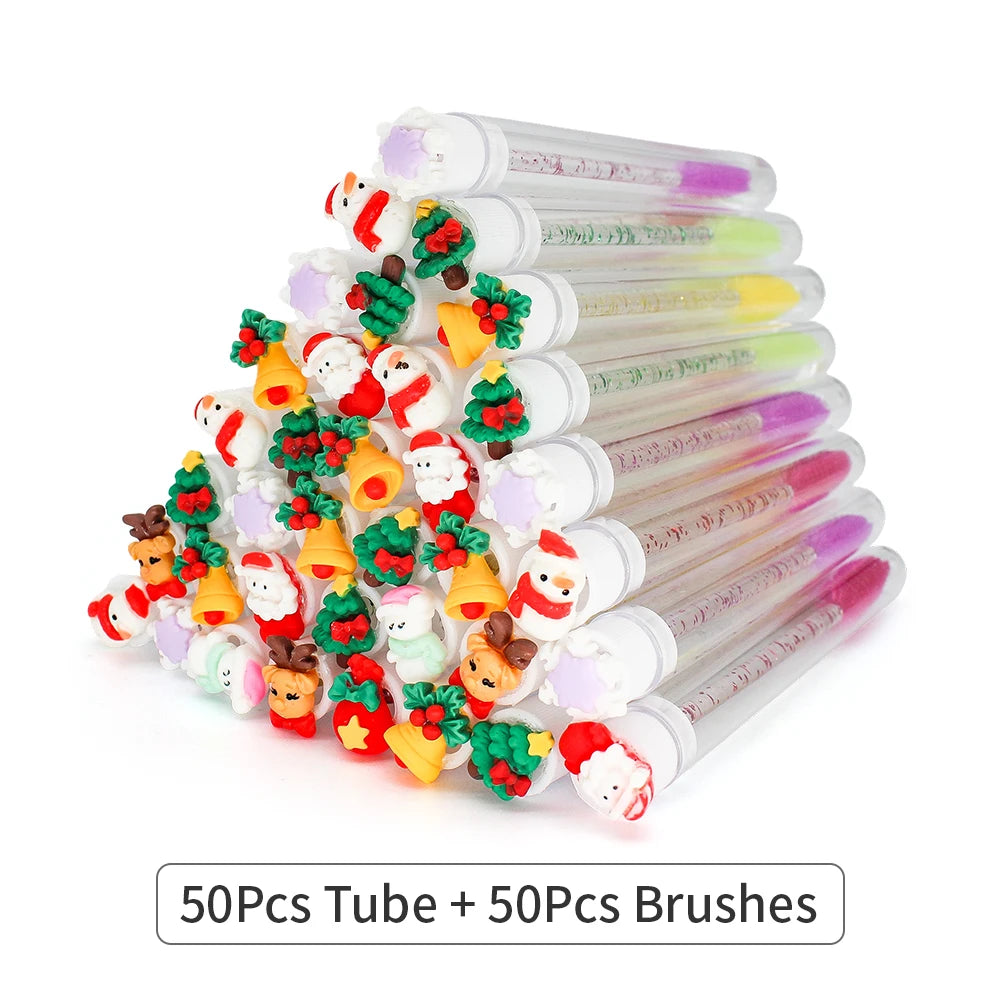 Christmas Eyelash Brush Tubes With Lash Reusable Mascara Wands Replaceable Makeup Applicators Dust-proof Lash Extension Supplies
