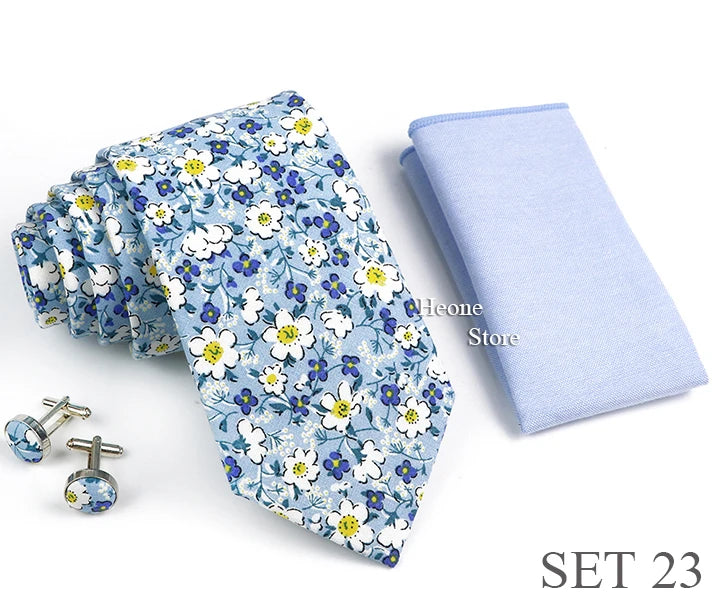 Hot Sell 3PC Chic Elegant Floral Tie Set Pocket Square Cufflinks For Men Women Wedding Party Dinner Suit Tuxedo Accessory Gift