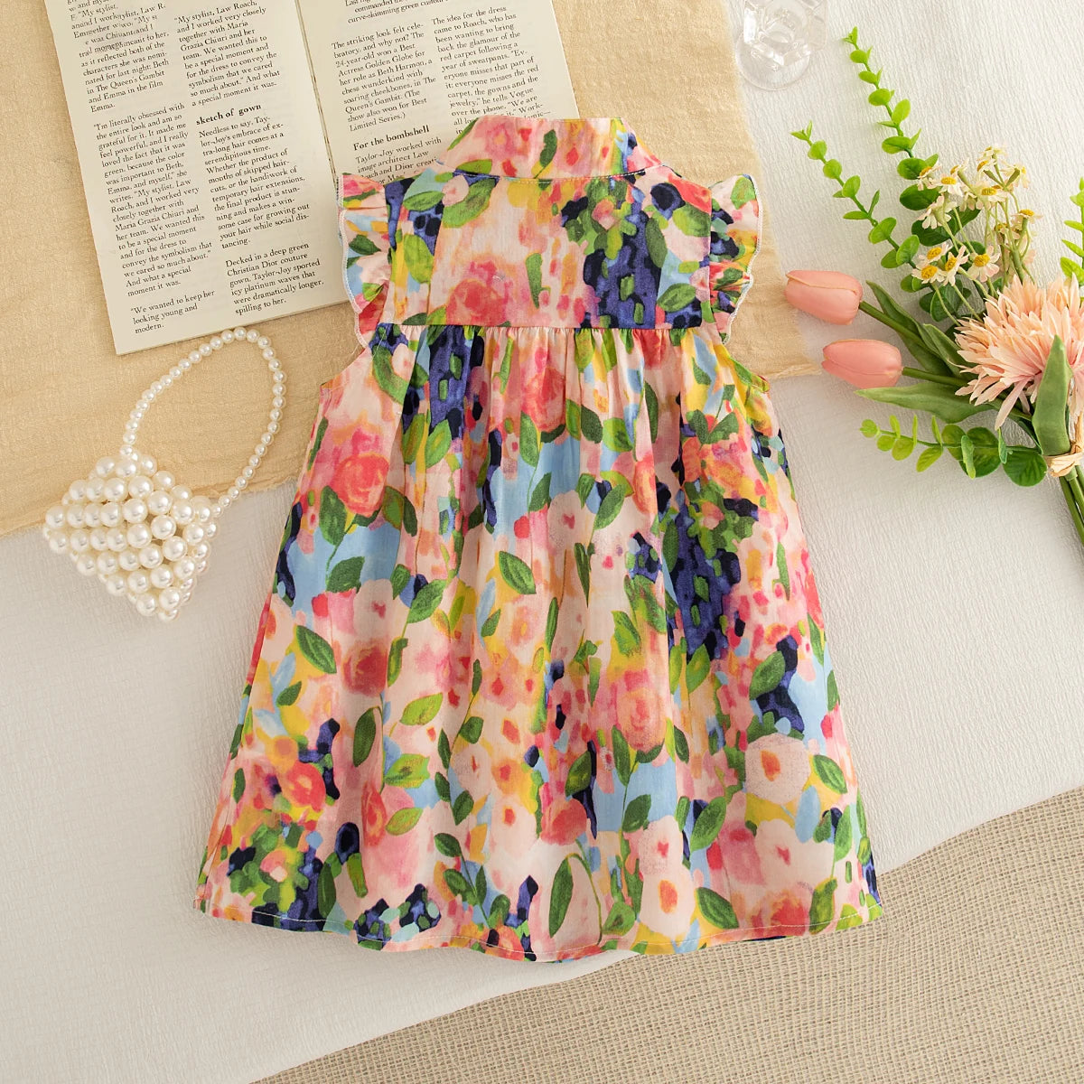 Summer Baby Girl Dress Sweet Flower Printed Sleeveless Girl Dress Korean Style Children Clothing