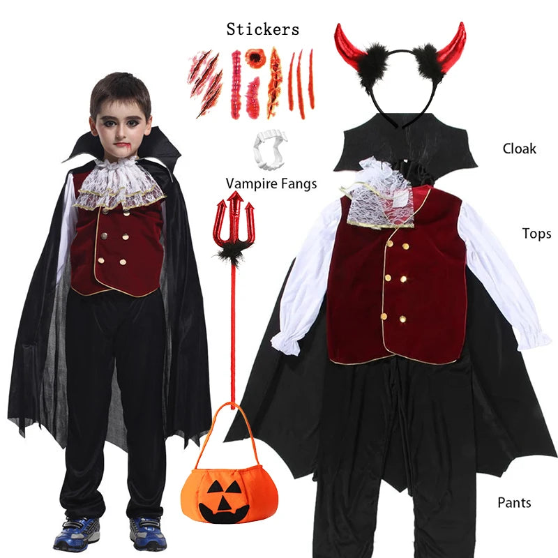 Halloween Fantasy Costumes for Kids Gothic Ghost Bride Red Vampire & Day of The Dead Cosplay Girls & Boys