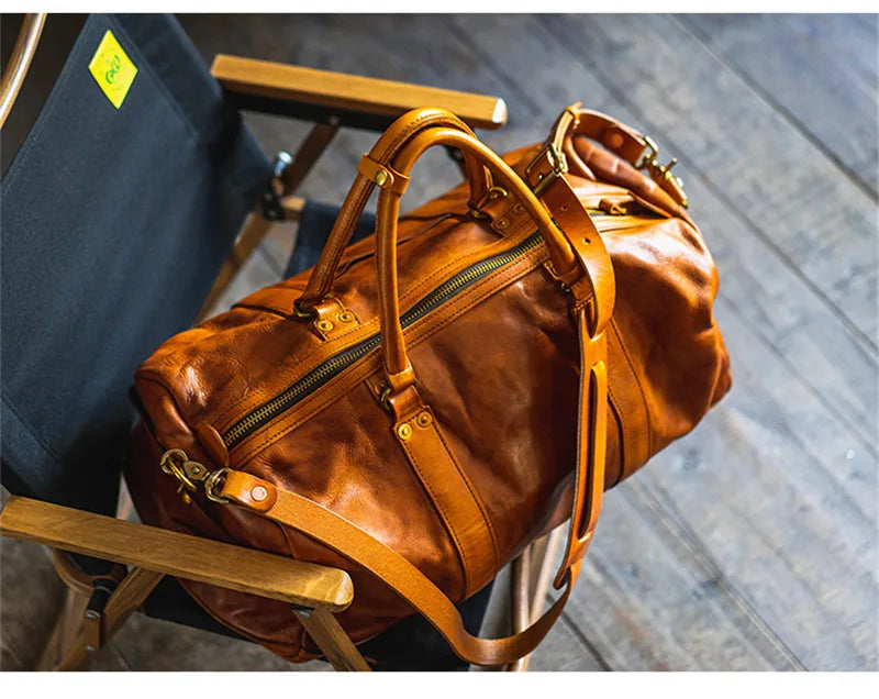 Vintage fashion luxury genuine leather men's travel bag outdoor weekend large capacity crossbody bag real cowhide women handbag