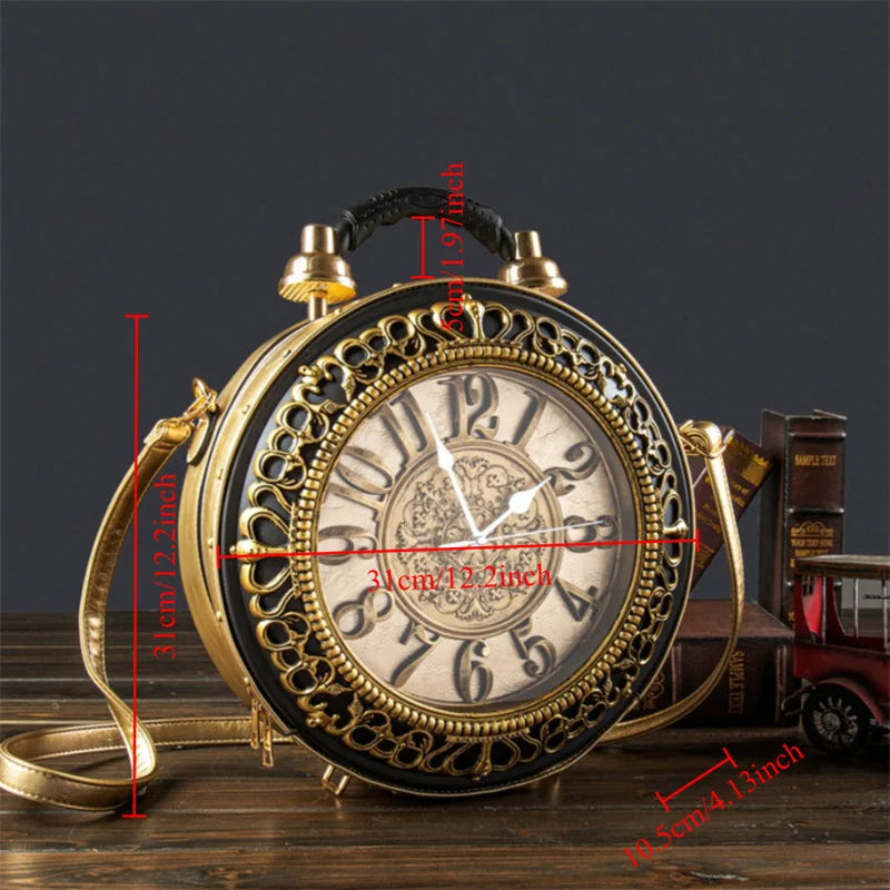 New Trendy Luxury Purses and Handbags for Women Vintage Clock-shaped Bag Round Shoulder Crossbody Tote Bag
