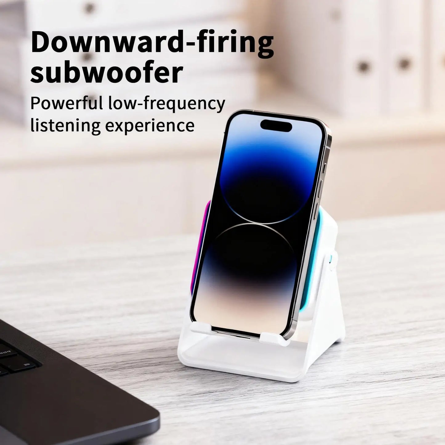 Upgraded Folding Phone Holder With Wireless Charger Induction Speaker Light 10W Portable Audio Bracket For Desk Room Office