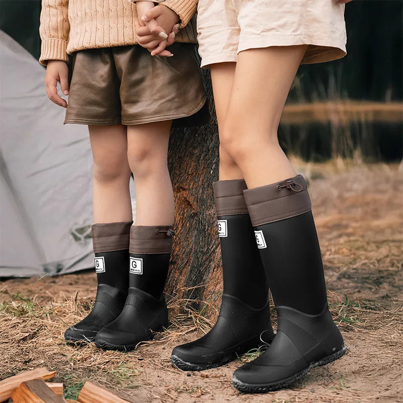 Unisex Rain Boots Waterproof Rubber Shoes Outdoor Non-Slip Fishing Boot Fashion Drawstring Men Boots Soft Long-Tube Water Boots