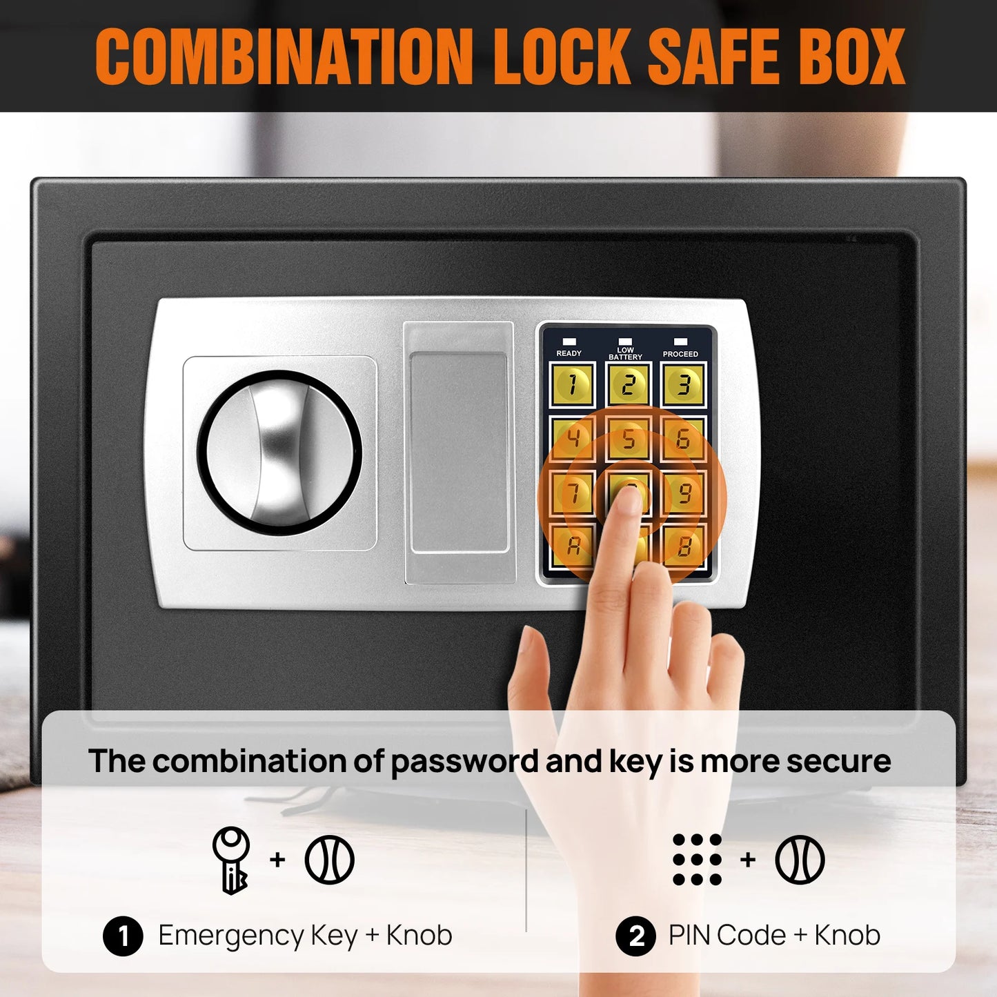 Fireproof Waterproof Home Safe 4.6L/8.5L/16LSafes Home Security Cash Box Cabinet Valuables Protection with Double Digital Keypad