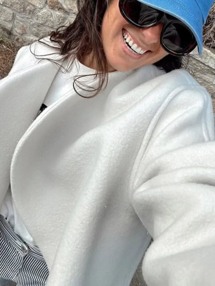 Women's Fashion Solid Thicken Cropped Jacket Top Long Sleeve Warm Autumn Winter Cardigan Female Casual Loose Woolen Streetwear