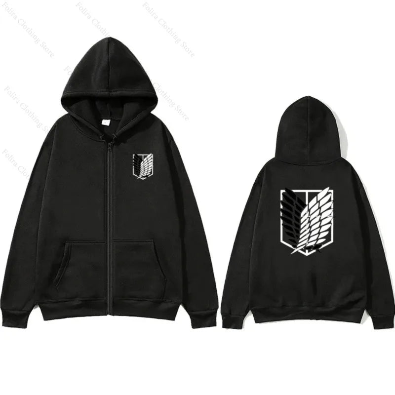 Anime Attack on Titan Print Hoodies Zip Up Hoodie Long Sleeve Coat for Man Woman Casual Autumn Clothes Hooded Zip-up Sweatshirt