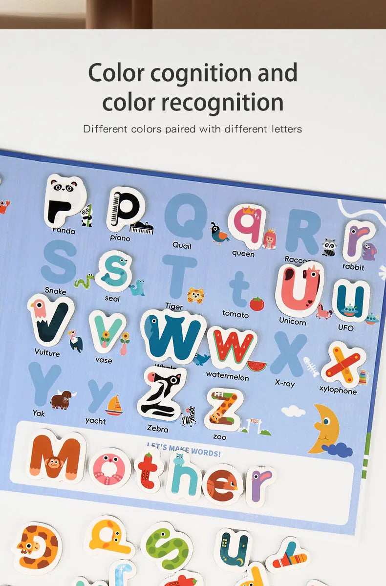 Montessori Busy Quiet Book English Magnetic Letters Card Pairing Exercise Puzzle Spell Games Educational Toys For Children Gifts