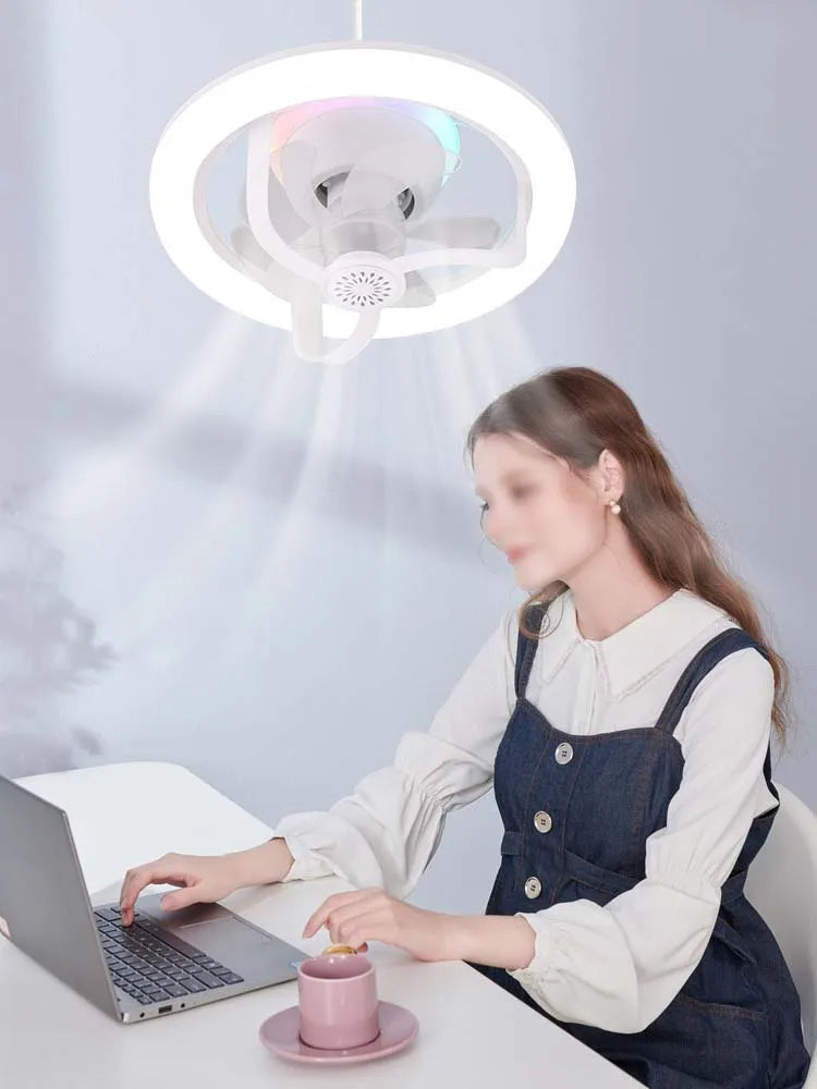 360° Shaking Head Fan Light E27 Universal Screw Head Remote Control Fan Lamp RGB 16 Color Light 360 ° Shaking Head Ceiling Fan