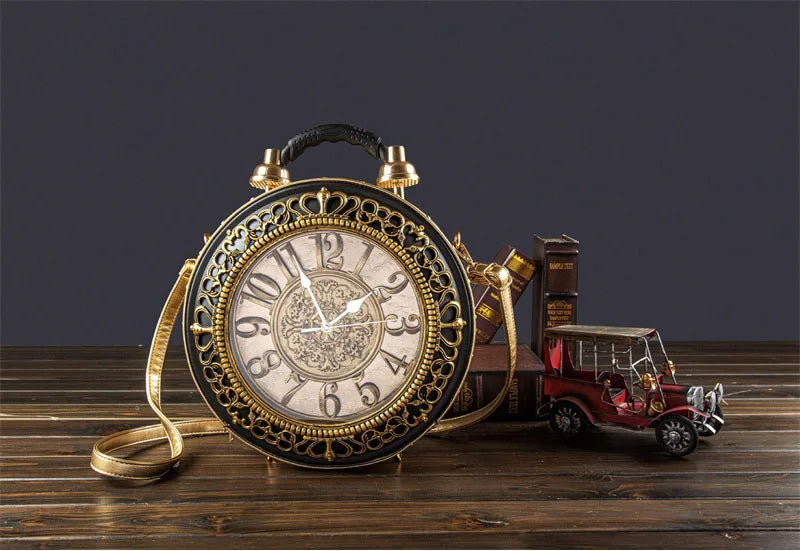 New Trendy Luxury Purses and Handbags for Women Vintage Clock-shaped Bag Round Shoulder Crossbody Tote Bag