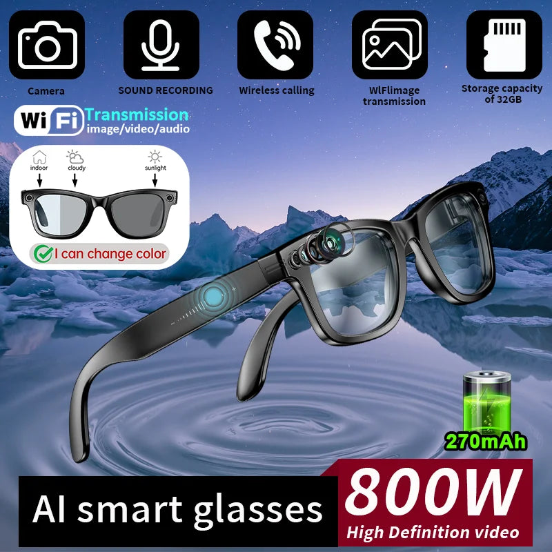 LIGE Smart Glasses Take Pictures 800W Video Recording Bluetooth Music Call AI Q&A Intelligent Translation Waterproof Sunglasses