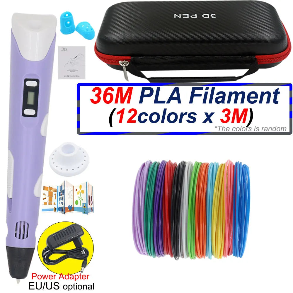 Surprising Children's 3D Printing Pen Set with LCD Display,Power adapter,Travel Case,PLA Filament,Kids Birthday Christmas Gift