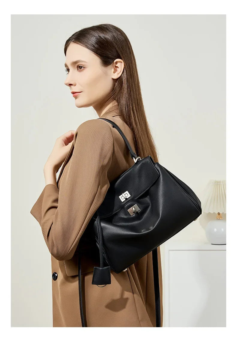 2025 New Luxury Tote Bag for Women Genuine Split Cow Leather Crossbody Shoulder Bag Top-Handle Work Lock Closure Underarm Purse