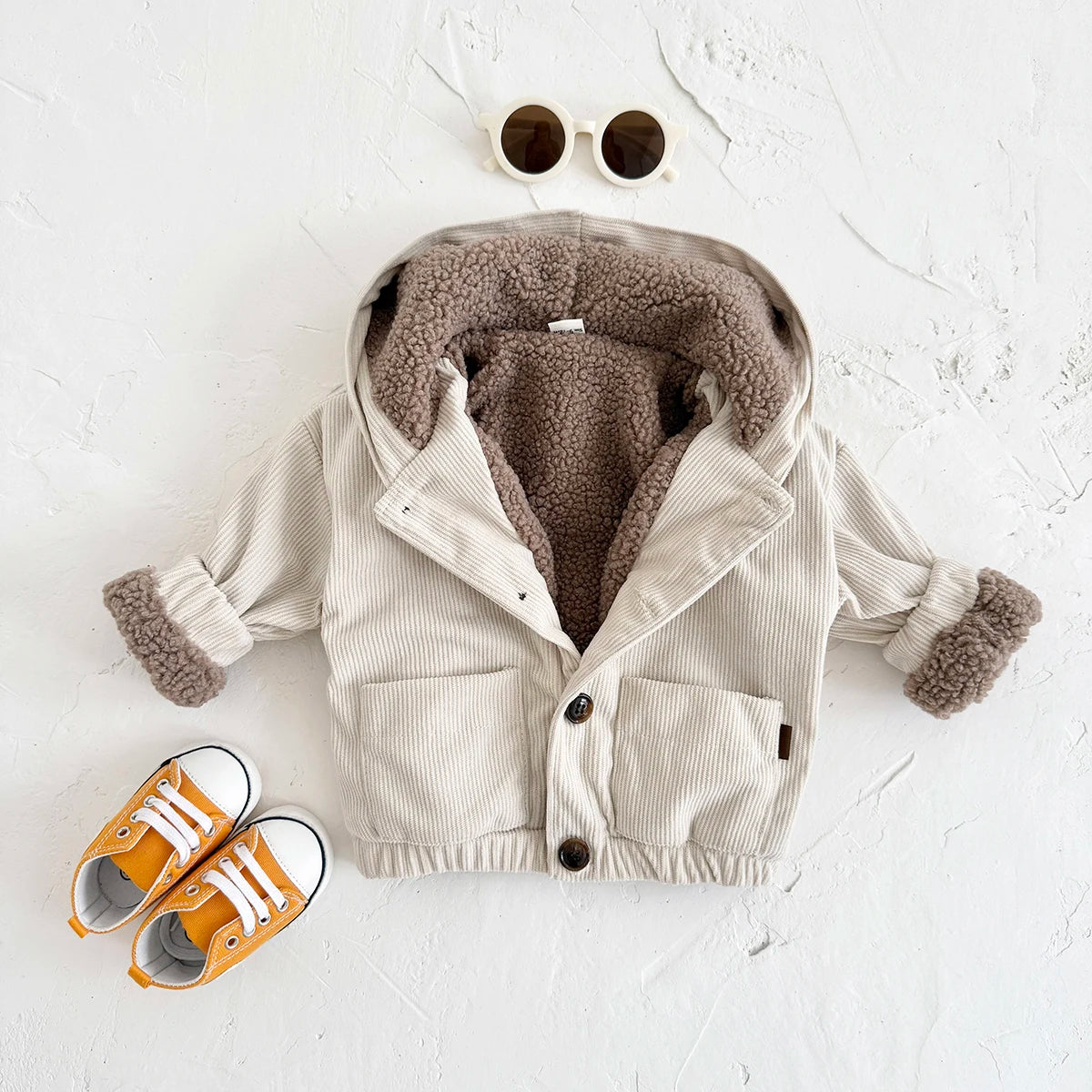 Ins Winter Warm Baby Girls Clothes Outdoor Jacket Thick Fleece Hoodie Infant Boys Baby Clothes Fruit Embroidery Newborn Baby Top
