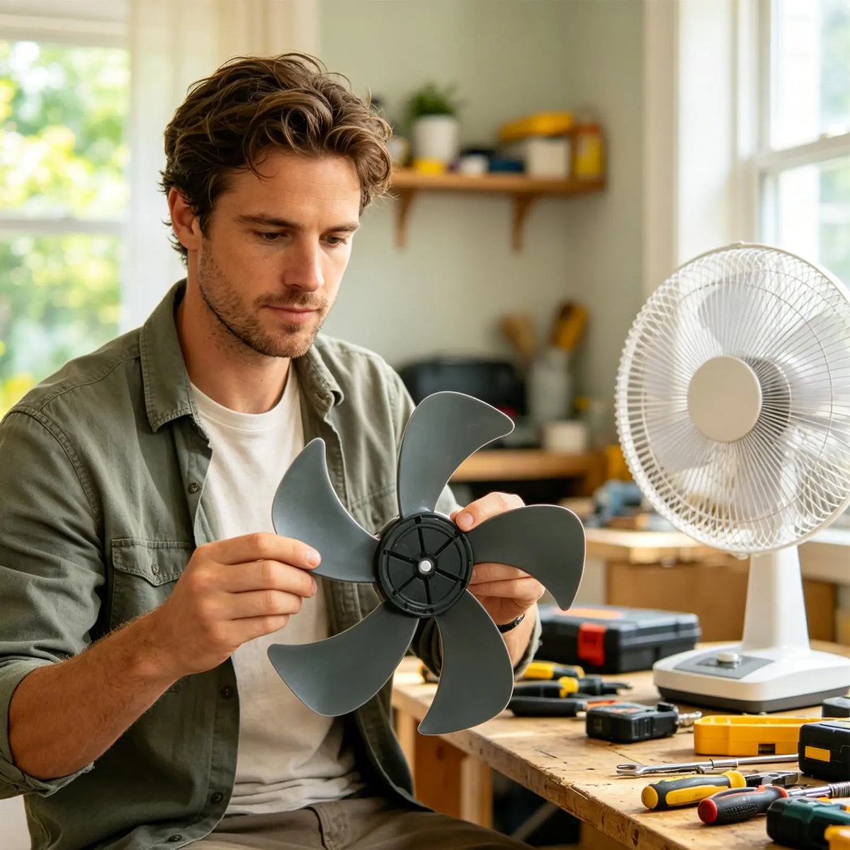 12/14/16 inch Fan Blade Replacement 5 Leaf Universal Table Stand Wall Fan Part with Nut Cover Quiet for Bedroom Home Office