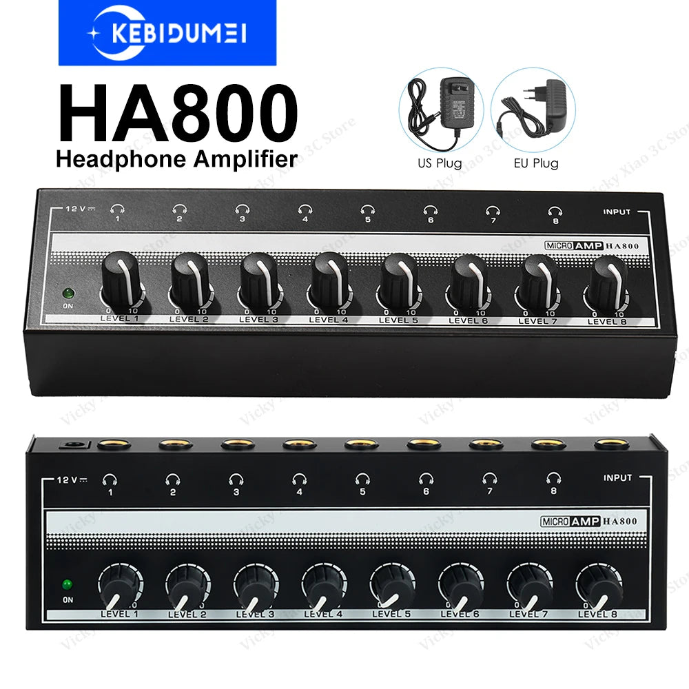 Headphone Amplifier 8 Channels Stereo Audio Amplifier AMP Ultra-Compact Portable Mini Amplifier with Rotary Button 6.35mm Jack