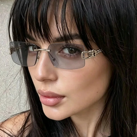New Fashion Rectangle Rimless Women Sunglasses Retro Clear Ocean Lens Shades UV400 Men Outdoor Travel Sun Glasses