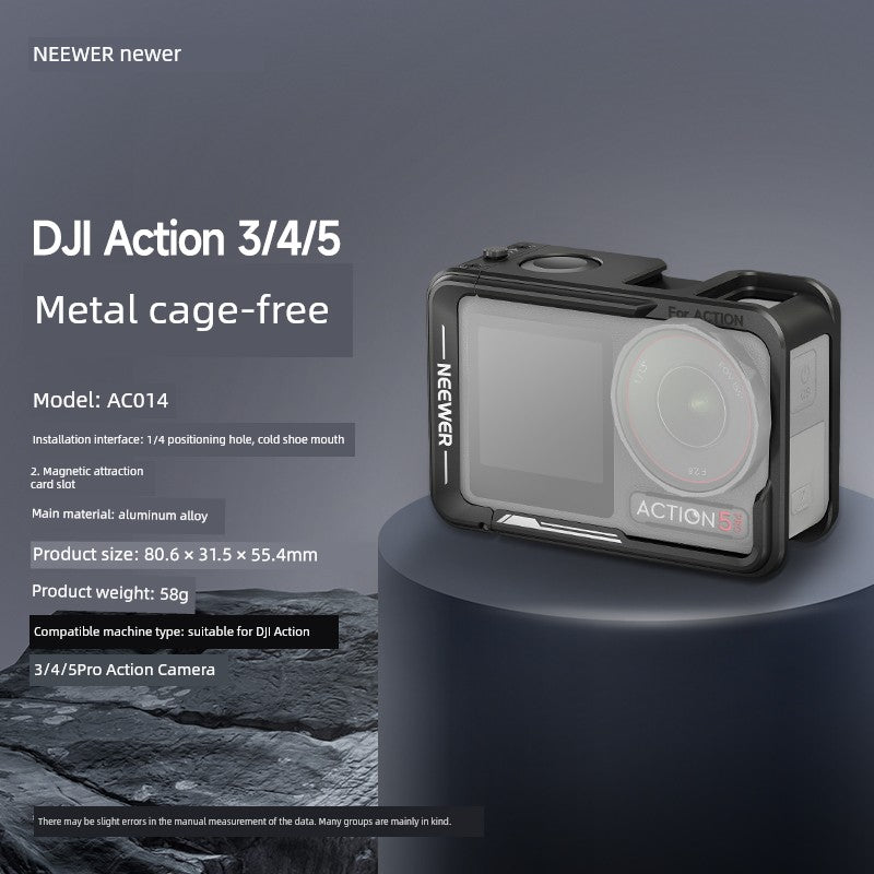 Neewer Cage for Dji Action 6/5 Pro/4/3 Metal Protective Frame Action Camera Anti-Drop Heat Dissipation Side-Open Quick Release Protective Selfie Video Cycling Skateboard Accessories