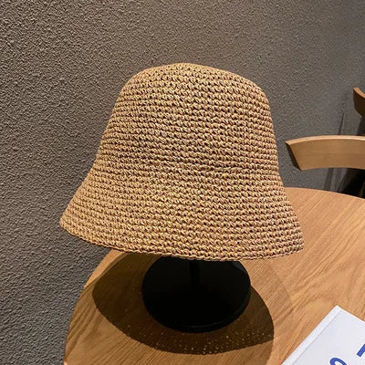 Beach Korean Straw Hat Summer Women Visor Bucket Hat Fisherman Hat Hand weaving Panama Girl Fishing Chapeau Sun Hats tool