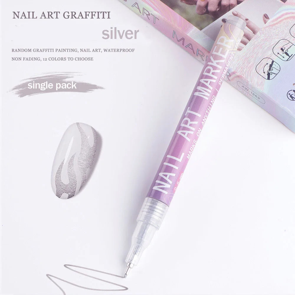 12 Colors Nail Art Pen Waterproof Paint Pen Set Quick-dry DIY Nail Graffiti Pen Drawing Painting Line Pencil Manicure Tools