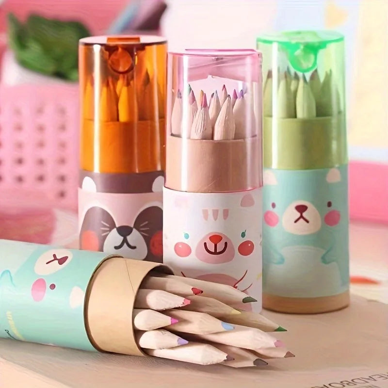 12pcs/box Children's Colore Pencil Set Crayons Cute Korean Stationery Drawing Art Tool Professional Colored Pen School Supplies