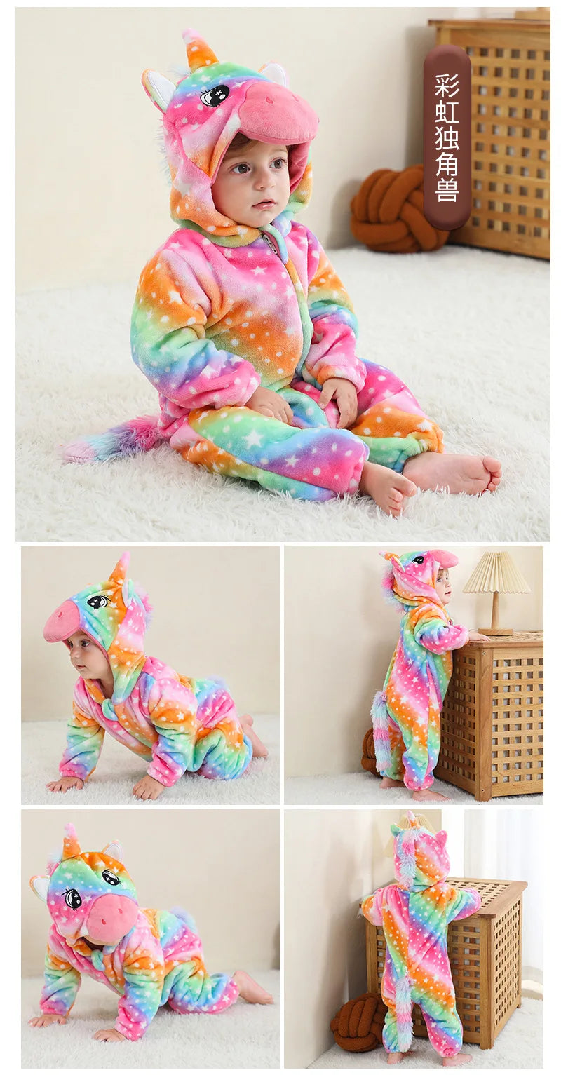 Baby Kigurumi Dragon Cow Monkey Animal Cosplay Costume Baby Girl Pajamas Winter Plush Jumpsuit for Toddler Boys 1 to 2 3 4 Years