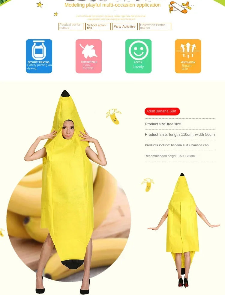 Halloween Adult Funny Cosplay Fruit Vegetable Costume Banana Carnival Dress Up Outfit Couple Party Purim Fancy Dress Stage Show