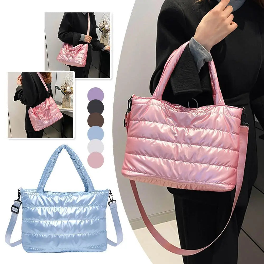 Large Tote Padded Handbags Designer Quilted Women Shoulder Bags Luxury Nylon Down Cotton Crossbody Bag Winter Tote Big