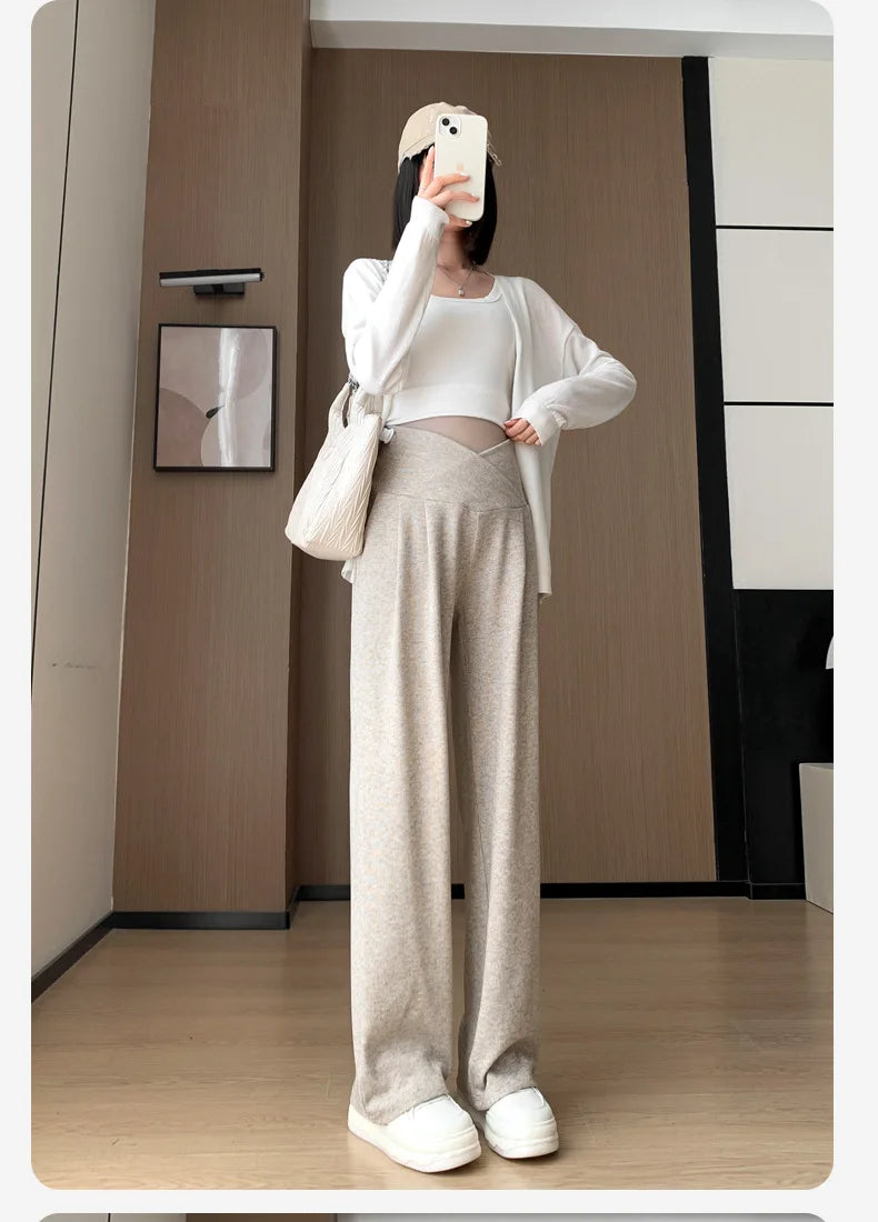 Maternity Pants Spring and Fall Wide-Legged Pants Low-Waisted Glutinous Pants Small Casual Straight Pants Maternity Clothing