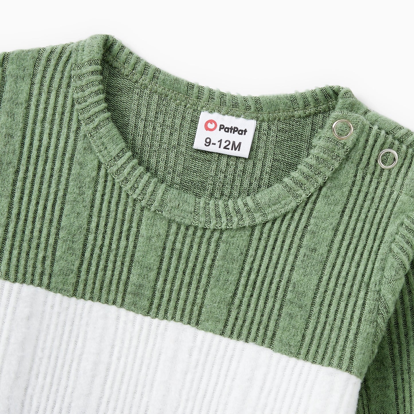 PatPat Family Matching Sets Green Color Block Long Sleeves Ribbed Tops/Dress/Romper