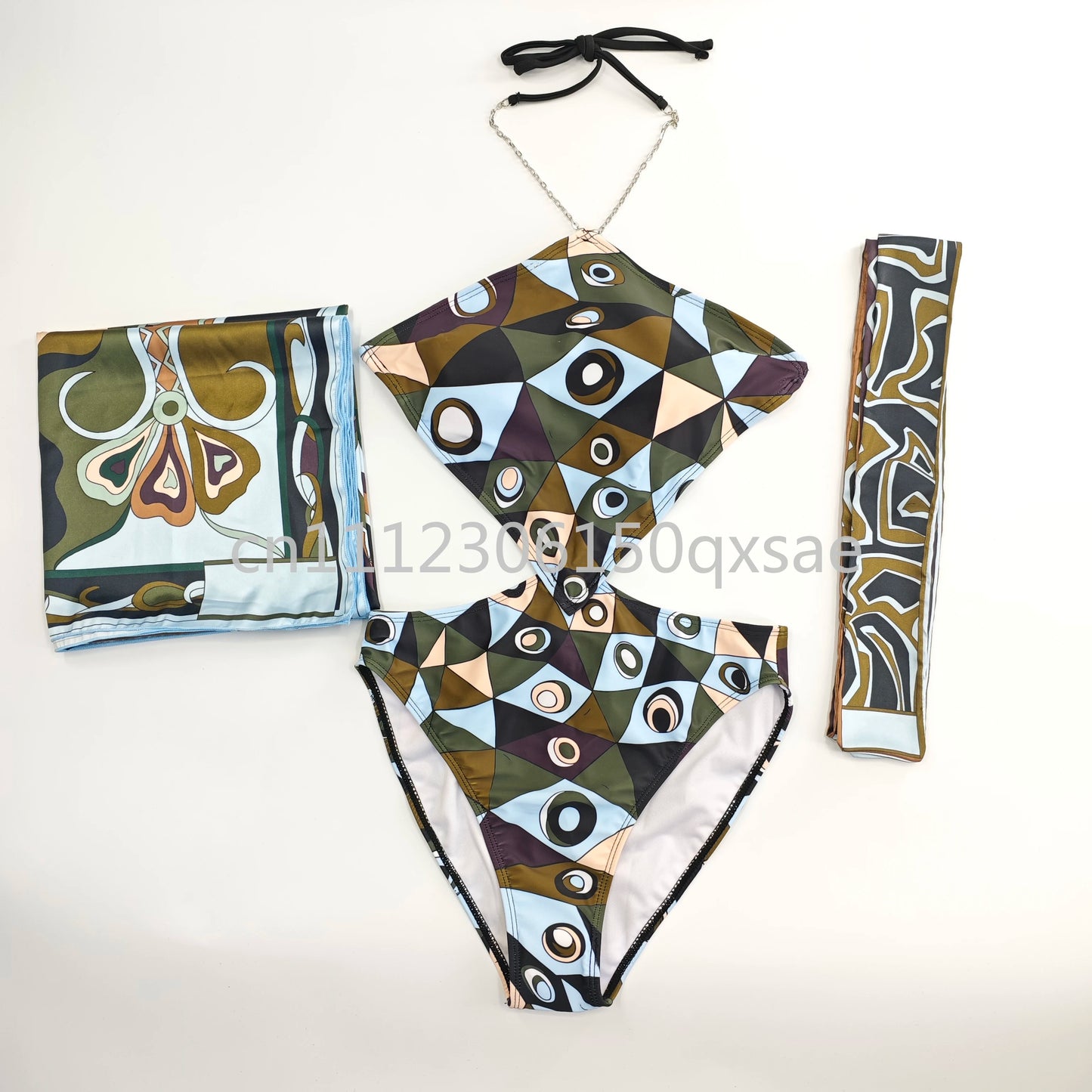 Women's Pink Headband Scarf Swimsuits with Letter Signature Logo Lady Headband Scarf Bikini Sets Beachwear Swimwear