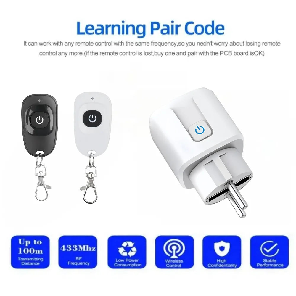 433mhz Socket Wireless Remote Control Switch Plug 110V 220V 15A EU FR On/Off Used for Light and Household Appliances 50meters