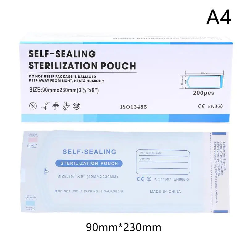 200PCS Self-Sealing Sterilizer Pouches Bags 4 Size Disposable Nail Art Disinfection Bag Tattoo Nail Dental Tool Storage Bag